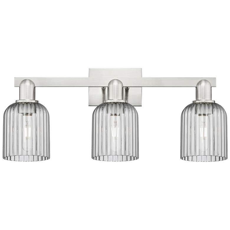 Image 1 Bridal Veil 24"W 3 Light Satin Nickel Bath Light w/ Light Smoke Shade