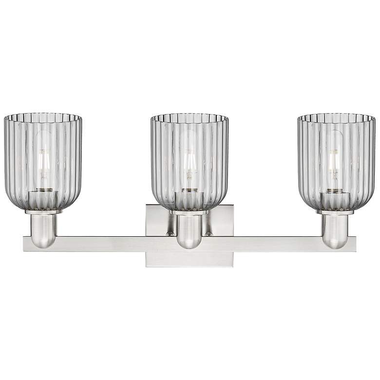 Image 2 Bridal Veil 24"W 3 Light Satin Nickel Bath Light w/ Light Smoke Shade more views