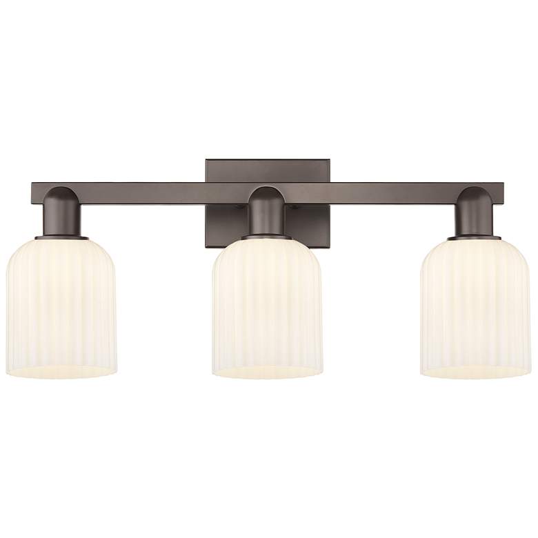 Image 1 Bridal Veil 24"W 3-Lt Oil Rubbed Bronze Bath-Lt w/ Gloss White Shade