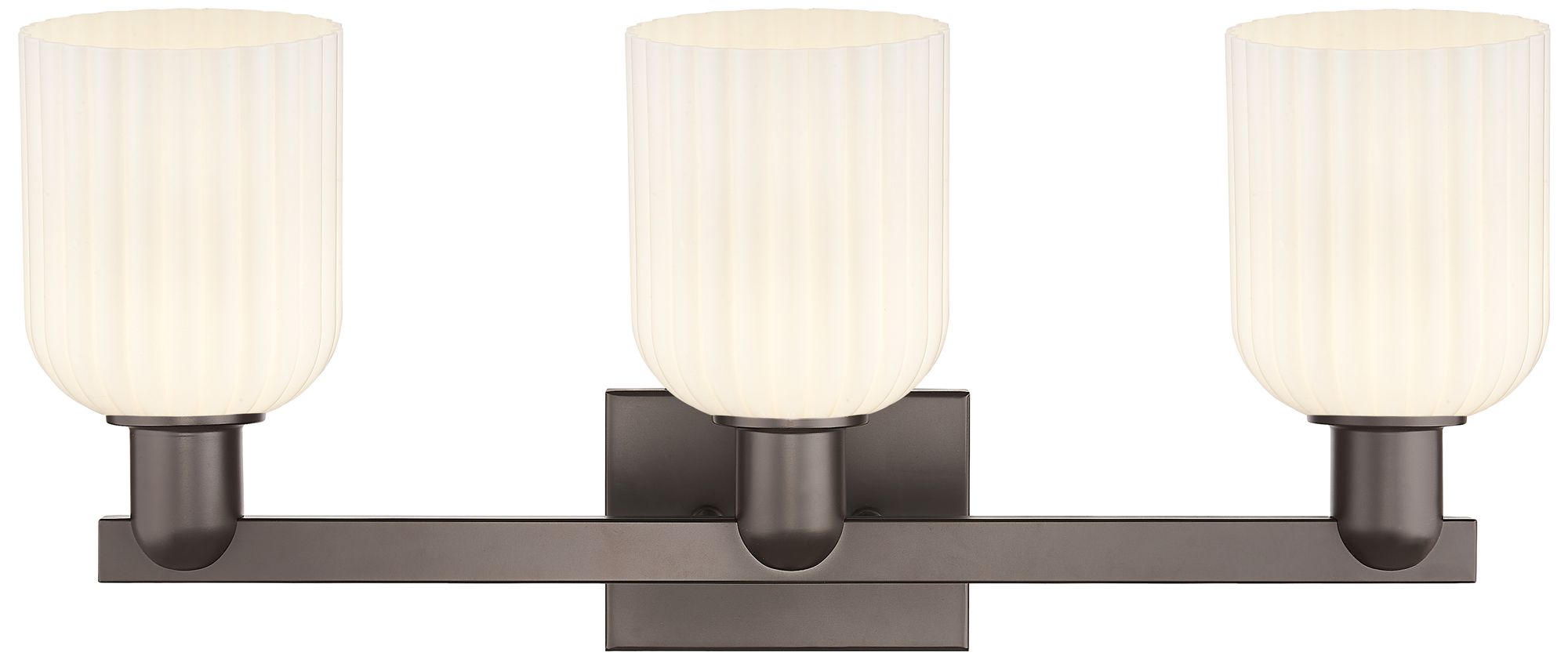 Image 2 Bridal Veil 24"W 3-Lt Oil Rubbed Bronze Bath-Lt w/ Gloss White Shade more views