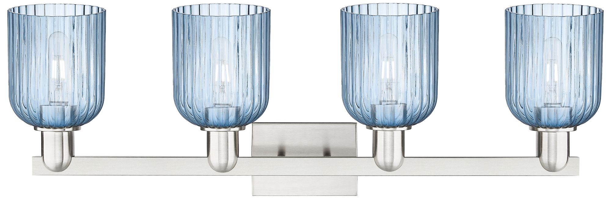 Image 2 Bridal Veil 32"W 4 Light Satin Nickel Bath Light w/ Blue Shade more views