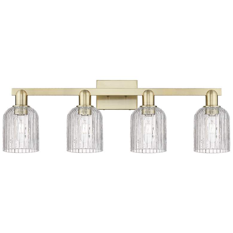 Image 1 Bridal Veil 32"W 4 Light Antique Brass Bath Light w/ Clear Shade
