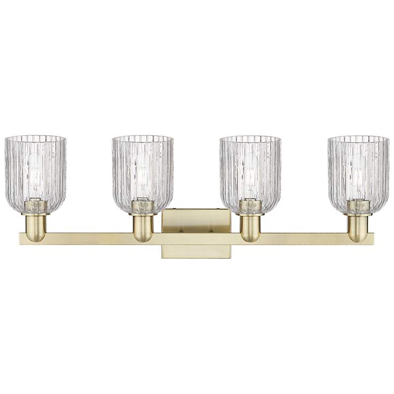 Image 2 Bridal Veil 32"W 4 Light Antique Brass Bath Light w/ Clear Shade more views