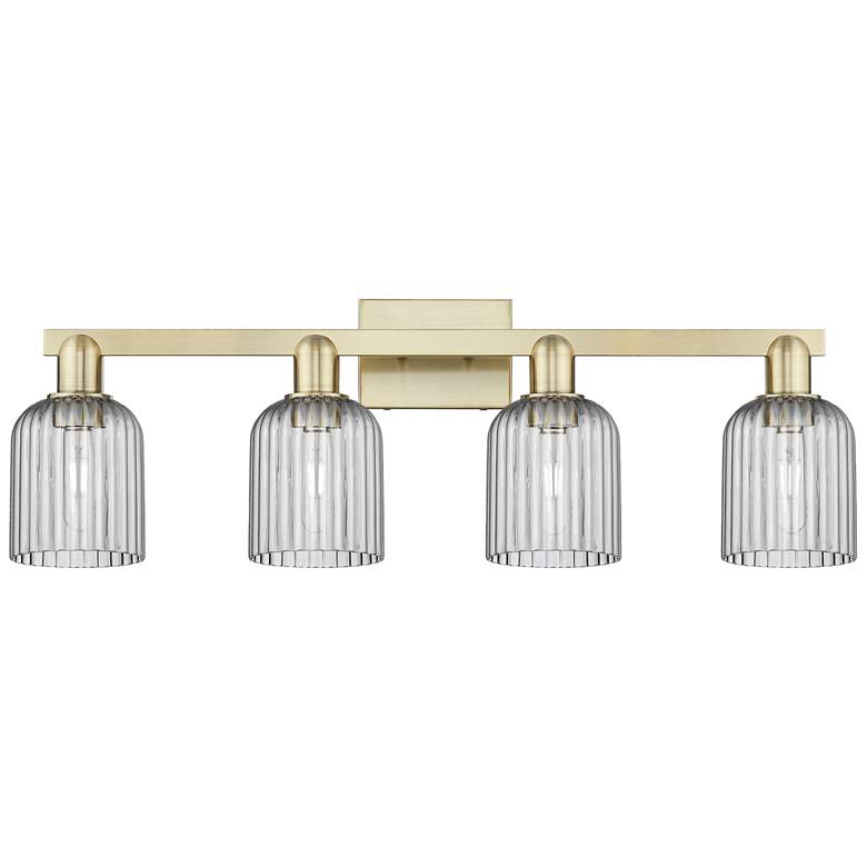 Image 1 Bridal Veil 32"W 4 Light Antique Brass Bath Light w/ Light Smoke Shade