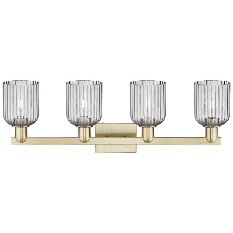 Image 2 Bridal Veil 32"W 4 Light Antique Brass Bath Light w/ Light Smoke Shade more views