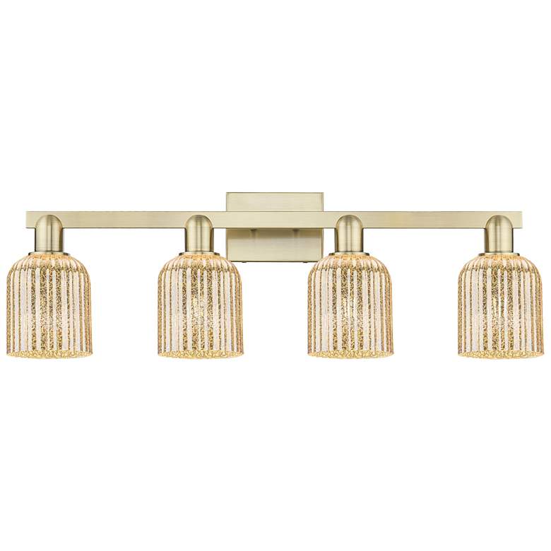 Image 1 Bridal Veil 32"W 4 Light Antique Brass Bath Light With Mercury Shade