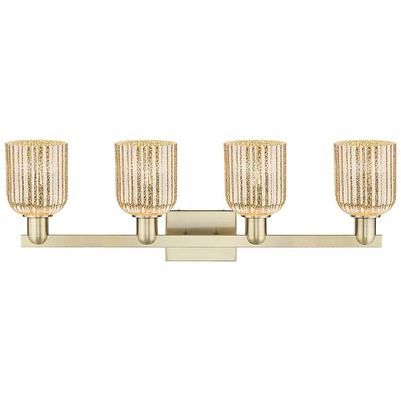 Image 2 Bridal Veil 32"W 4 Light Antique Brass Bath Light With Mercury Shade more views
