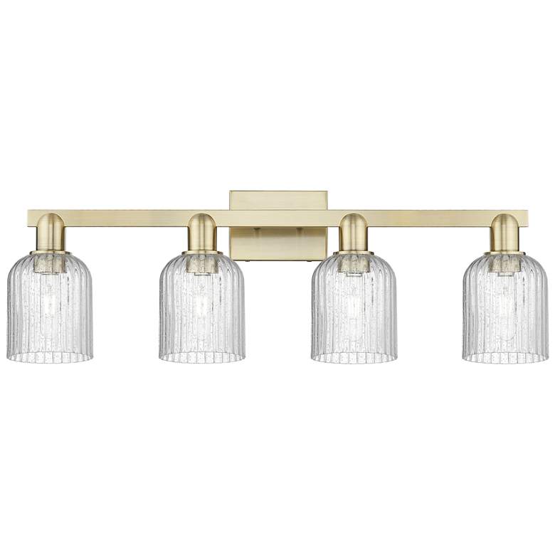 Image 1 Bridal Veil 32"W 4 Light Antique Brass Bath Light With Seedy Shade