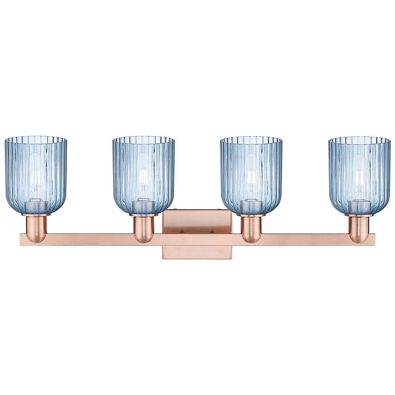 Image 2 Bridal Veil 32"W 4 Light Antique Copper Bath Light With Blue Shade more views