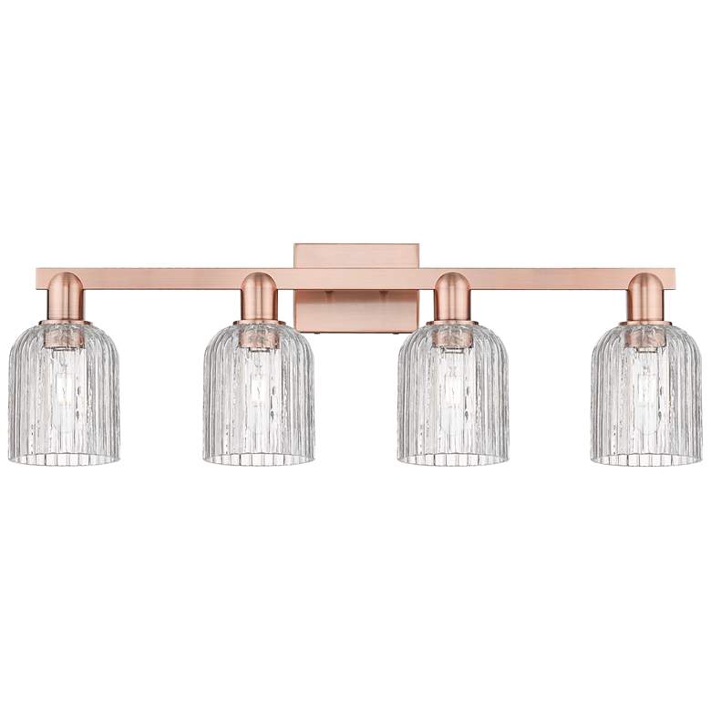 Image 1 Bridal Veil 32"W 4 Light Antique Copper Bath Light With Clear Shade