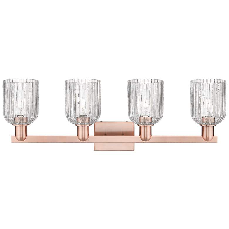 Image 2 Bridal Veil 32"W 4 Light Antique Copper Bath Light With Clear Shade more views