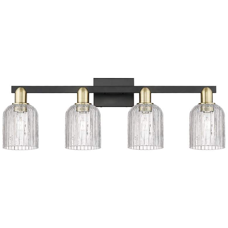 Image 1 Bridal Veil 32"W 4 Light Black Brass Bath Light With Clear Shade