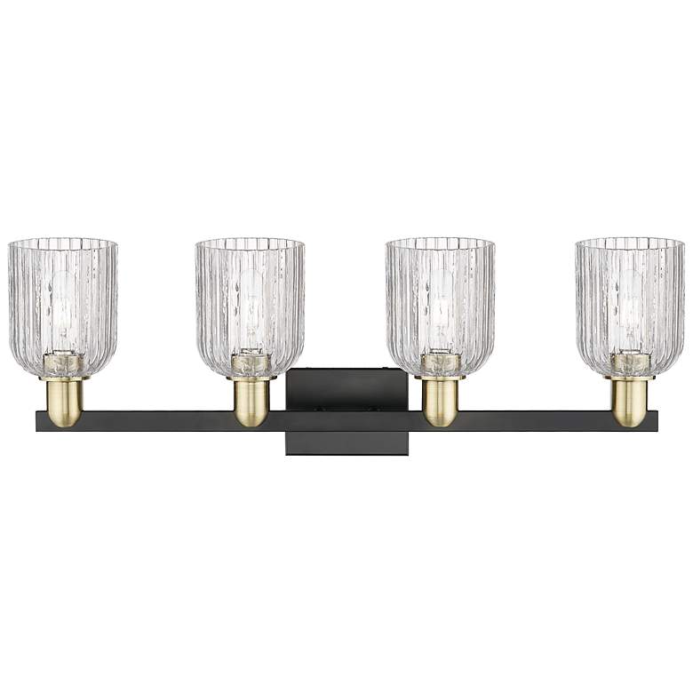 Image 2 Bridal Veil 32"W 4 Light Black Brass Bath Light With Clear Shade more views