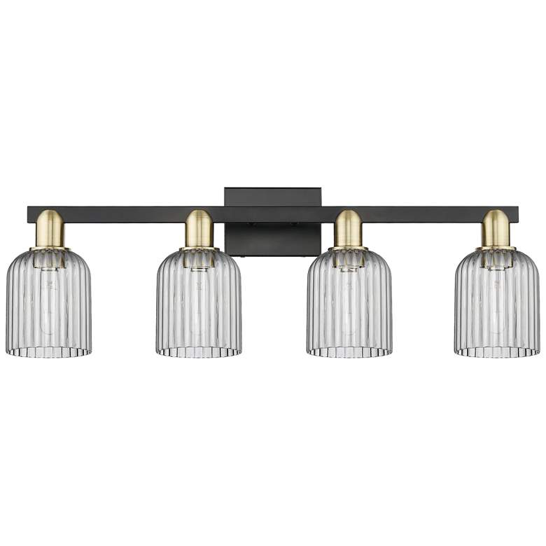 Image 1 Bridal Veil 32"W 4 Light Black Brass Bath Light With Light Smoke Shade