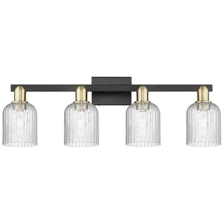Image 1 Bridal Veil 32"W 4 Light Black Brass Bath Vanity Light w/ Seedy Shade