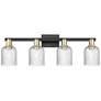 1_Bridal Veil 32"W 4 Light Black Brass Bath Vanity Light w/ Seedy Shade