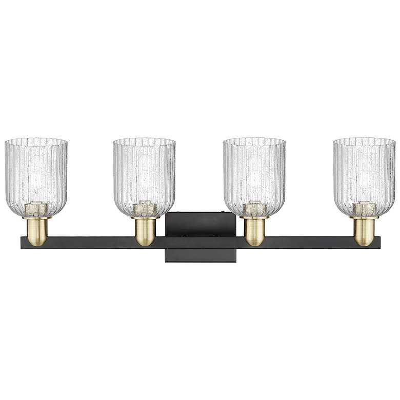 Image 2 Bridal Veil 32"W 4 Light Black Brass Bath Vanity Light w/ Seedy Shade more views