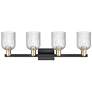 2_Bridal Veil 32"W 4 Light Black Brass Bath Vanity Light w/ Seedy Shade more views