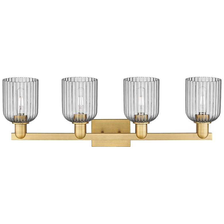 Image 2 Bridal Veil 32"W 4 Light Brushed Brass Bath Light w/ Light Smoke Shade more views