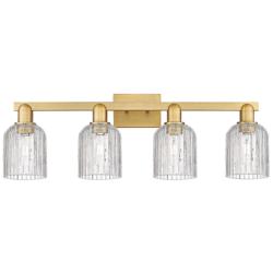 Bridal Veil 32"W 4 Light Brushed Brass Bath Light With Clear Shade