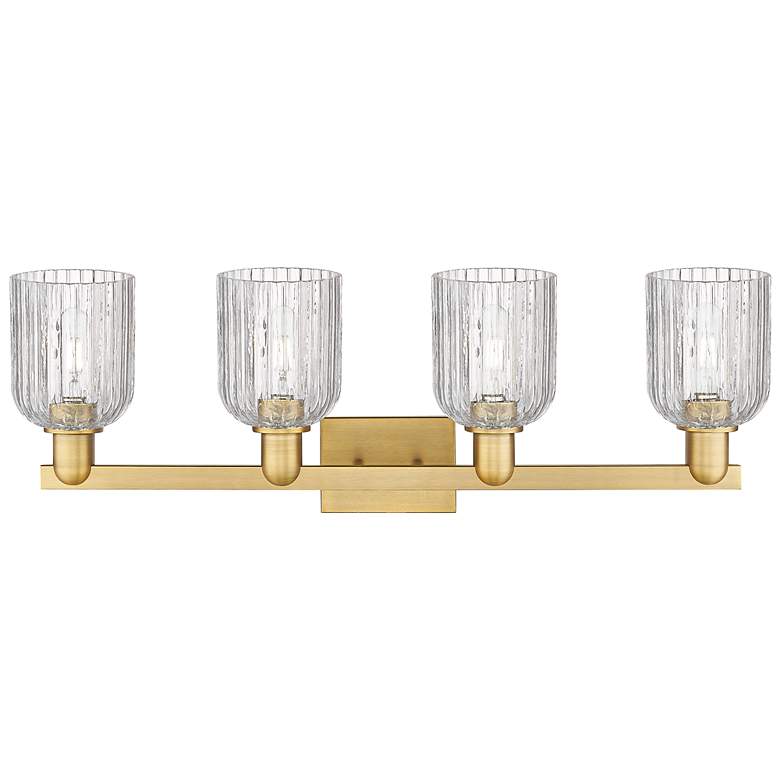Image 2 Bridal Veil 32"W 4 Light Brushed Brass Bath Light With Clear Shade more views