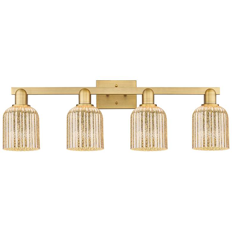 Image 1 Bridal Veil 32"W 4 Light Brushed Brass Bath Light With Mercury Shade