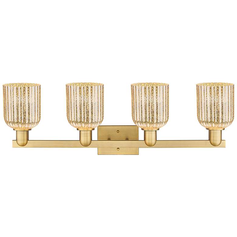 Image 2 Bridal Veil 32"W 4 Light Brushed Brass Bath Light With Mercury Shade more views