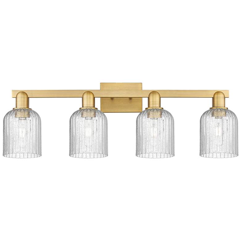 Image 1 Bridal Veil 32"W 4 Light Brushed Brass Bath Light With Seedy Shade
