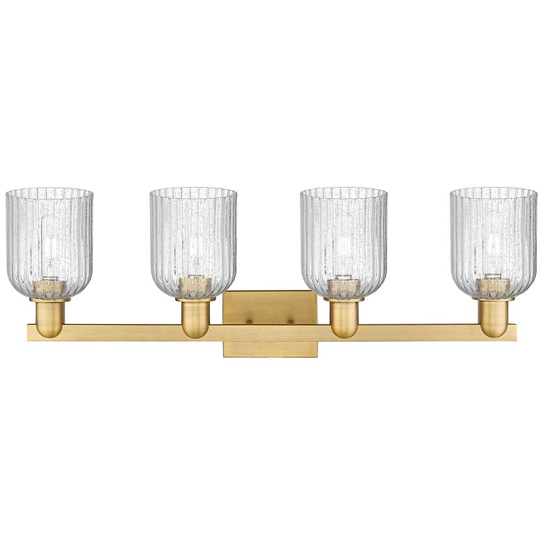 Image 2 Bridal Veil 32"W 4 Light Brushed Brass Bath Light With Seedy Shade more views