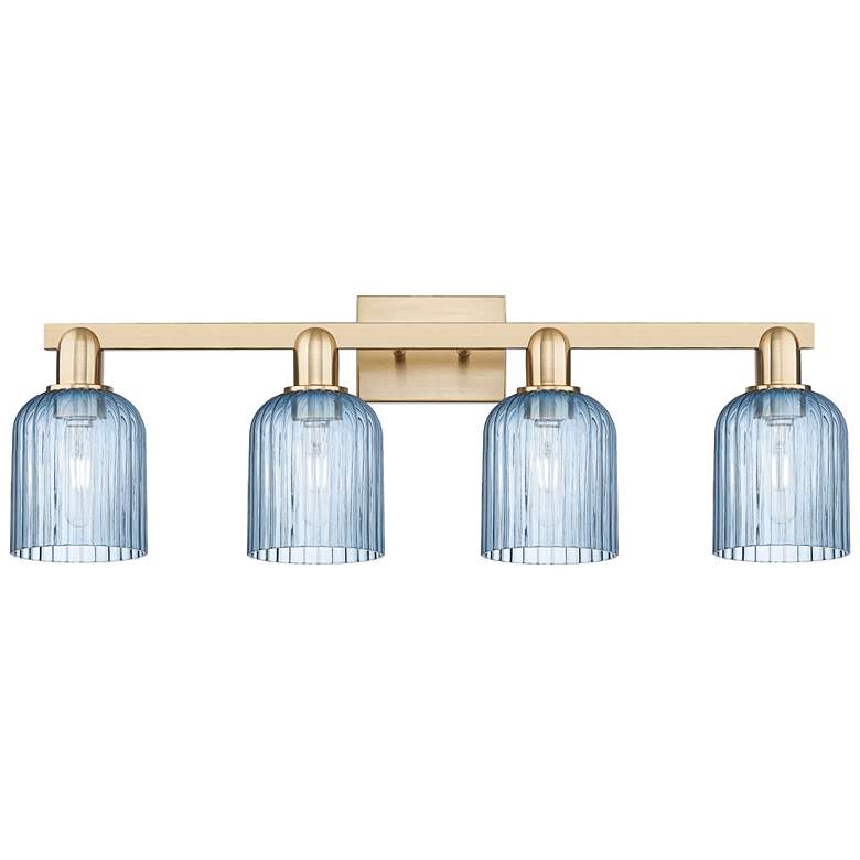 Image 1 Bridal Veil 32"W 4 Light Champagne Bronze Bath Light With Blue Shade
