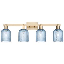 Bridal Veil 32"W 4 Light Champagne Bronze Bath Light With Blue Shade