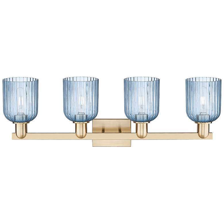 Image 2 Bridal Veil 32"W 4 Light Champagne Bronze Bath Light With Blue Shade more views