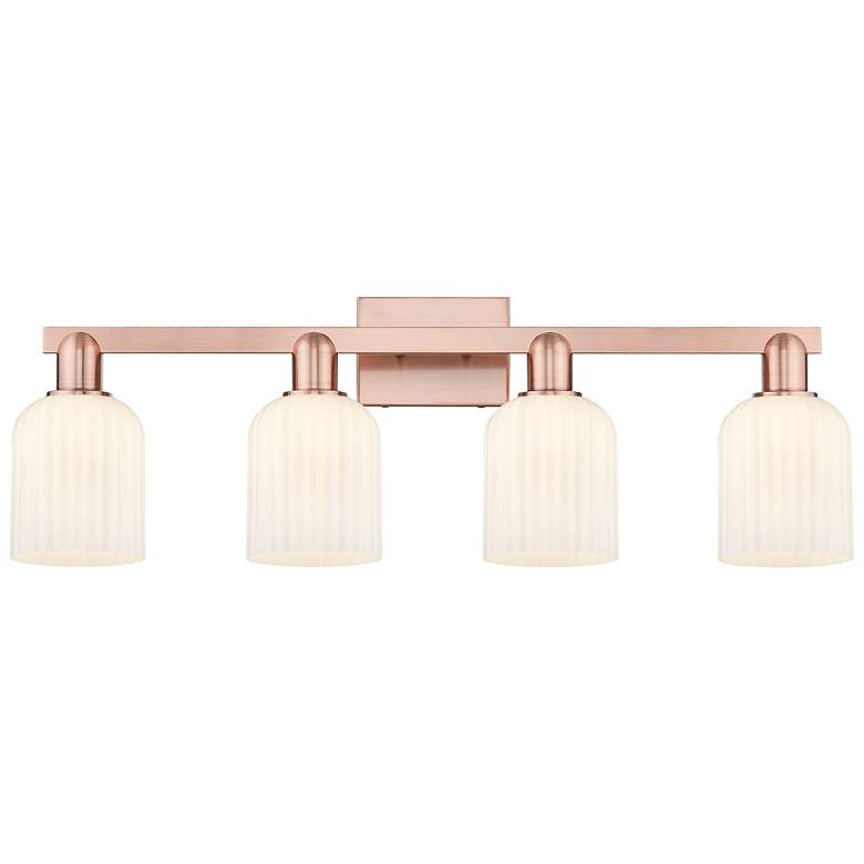 Image 1 Bridal Veil 32"W 4 Light Copper Bath Light With Gloss White Shade