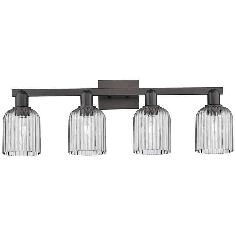 Image 1 Bridal Veil 32"W 4 Light Matte Black Bath Light With Light Smoke Shade