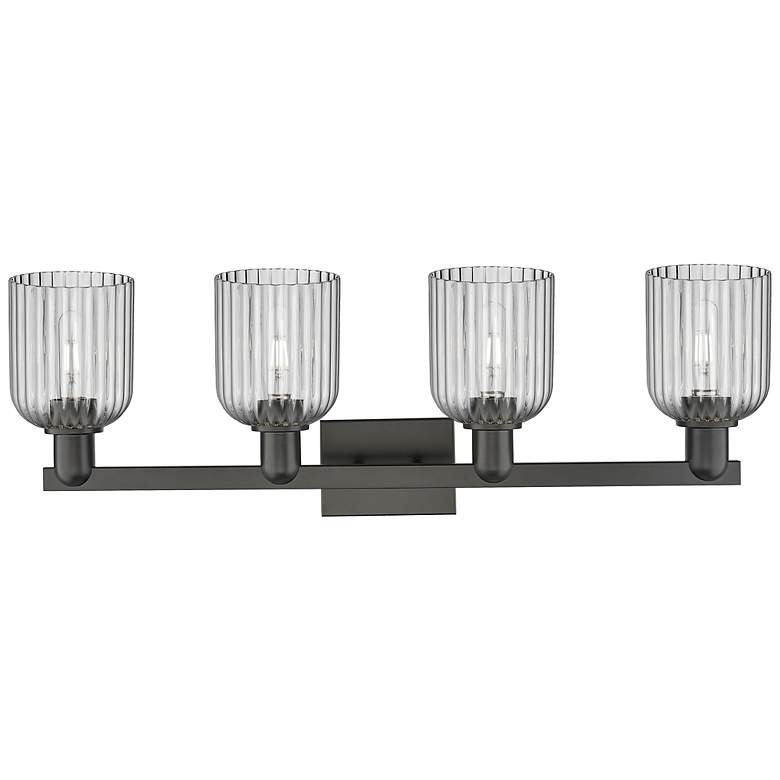 Image 2 Bridal Veil 32"W 4 Light Matte Black Bath Light With Light Smoke Shade more views