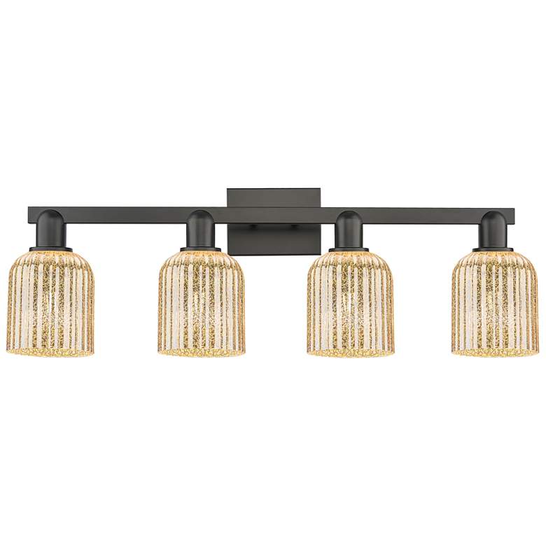 Image 1 Bridal Veil 32"W 4 Light Matte Black Bath Light With Mercury Shade