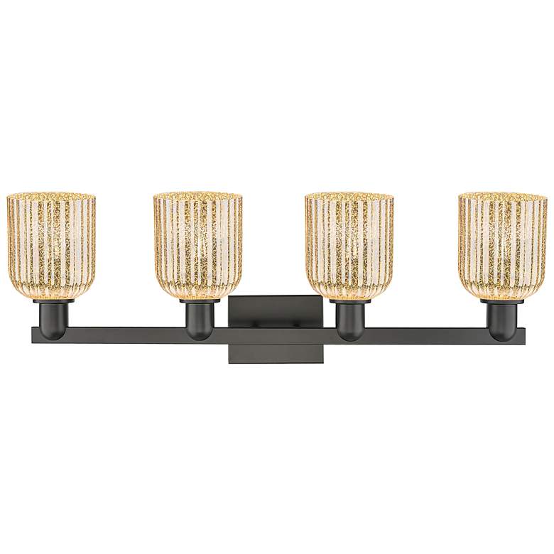 Image 2 Bridal Veil 32"W 4 Light Matte Black Bath Light With Mercury Shade more views