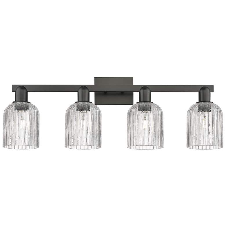 Image 1 Bridal Veil 32"W 4 Light Matte Black Bath Vanity Light With Clear Shade