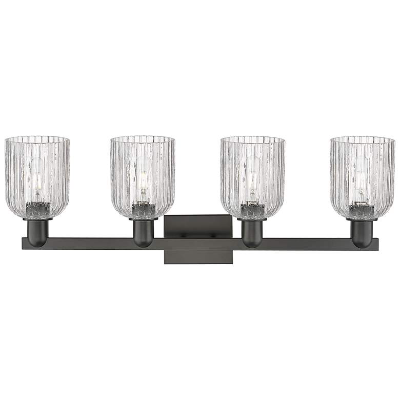 Image 2 Bridal Veil 32"W 4 Light Matte Black Bath Vanity Light With Clear Shade more views