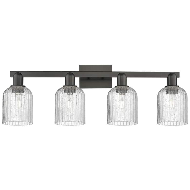 Image 1 Bridal Veil 32"W 4 Light Matte Black Bath Vanity Light With Seedy Shade