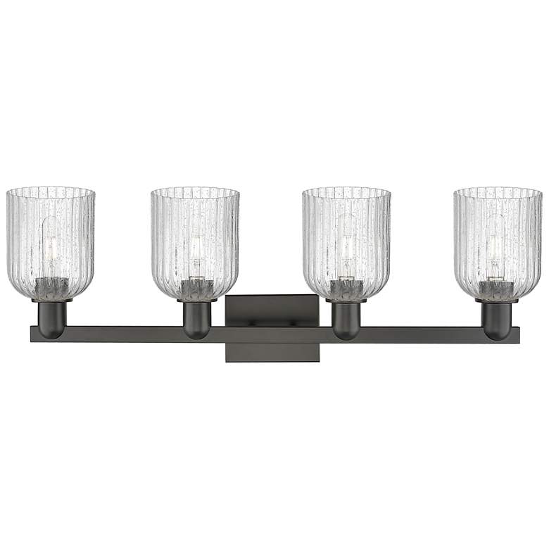 Image 2 Bridal Veil 32"W 4 Light Matte Black Bath Vanity Light With Seedy Shade more views