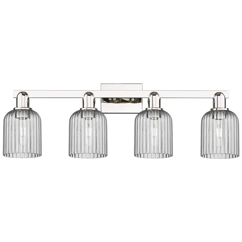 Image 1 Bridal Veil 32"W 4 Light Nickel Bath Light w/ Light Smoke Shade
