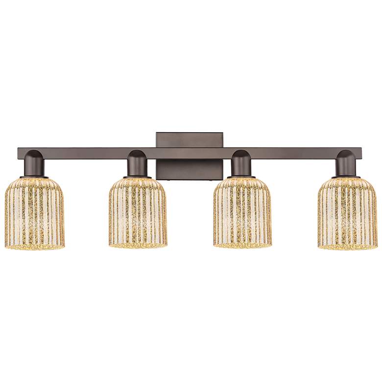 Image 1 Bridal Veil 32"W 4 Light Oil Rubbed Bronze Bath Light w/ Mercury Shade