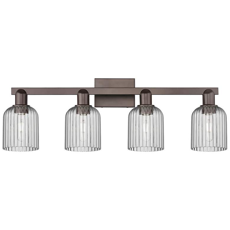 Image 1 Bridal Veil 32"W 4 Light Oil Rubbed Bronze Bath Light w/ Smoke Shade