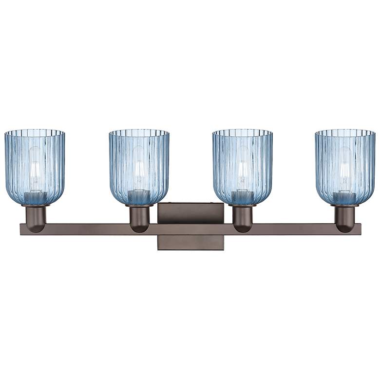 Image 2 Bridal Veil 32"W 4 Light Oil Rubbed Bronze Bath Light With Blue Shade more views
