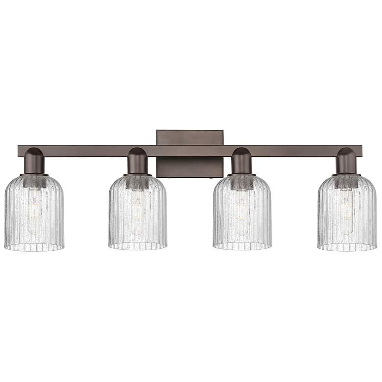 Image 1 Bridal Veil 32"W 4 Light Oil Rubbed Bronze Bath Light With Seedy Shade