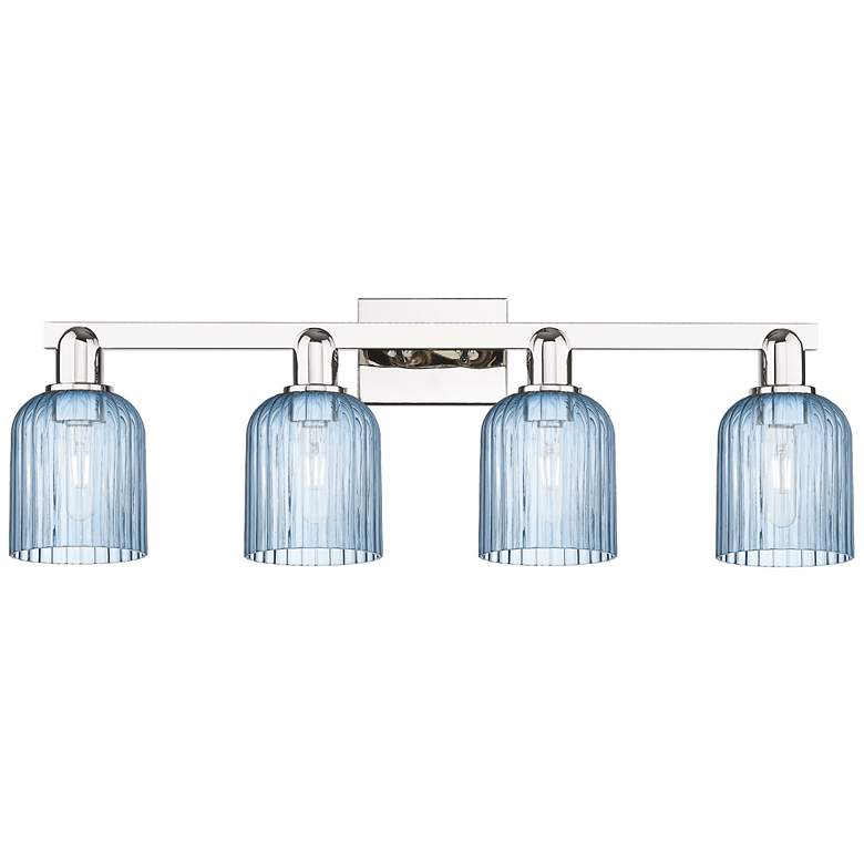 Image 1 Bridal Veil 32"W 4 Light Polished Nickel Bath Light With Blue Shade