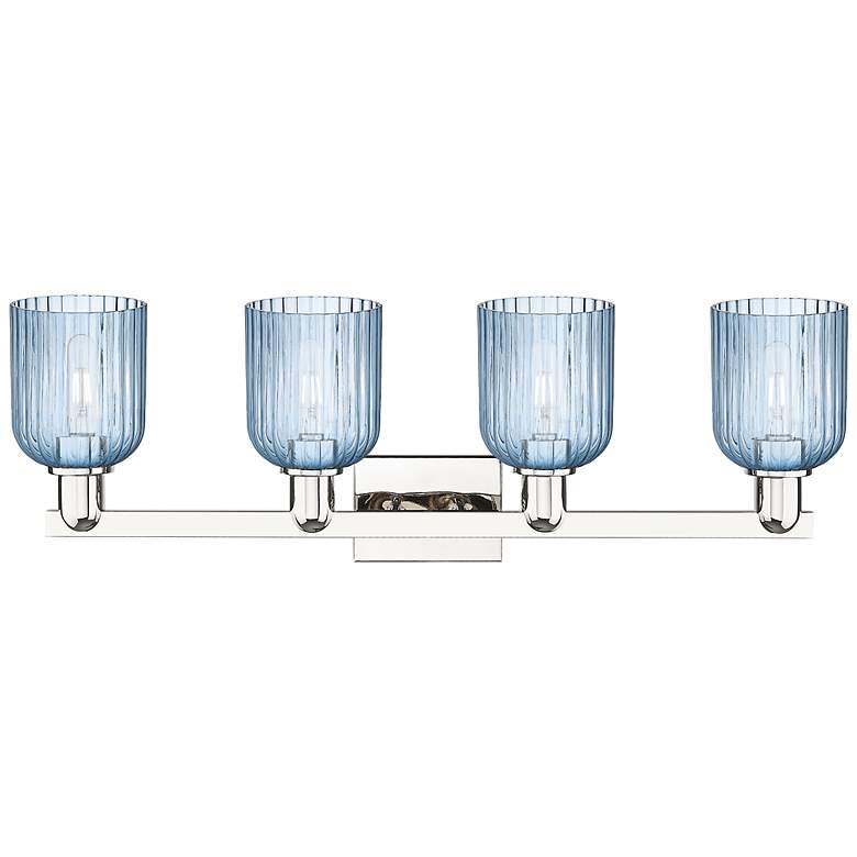 Image 2 Bridal Veil 32"W 4 Light Polished Nickel Bath Light With Blue Shade more views