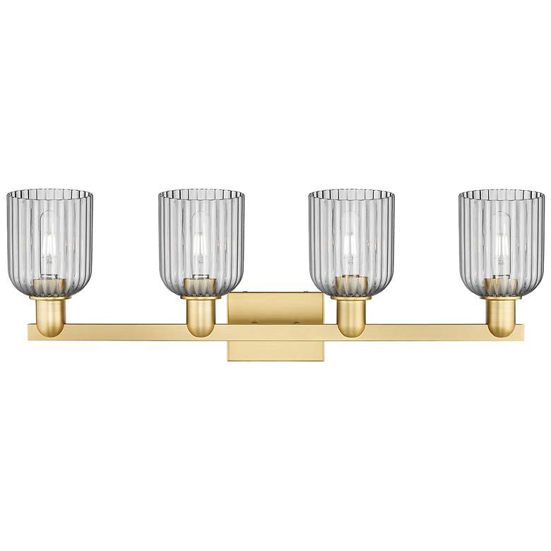 Image 2 Bridal Veil 32"W 4 Light Satin Gold Bath Light With Light Smoke Shade more views
