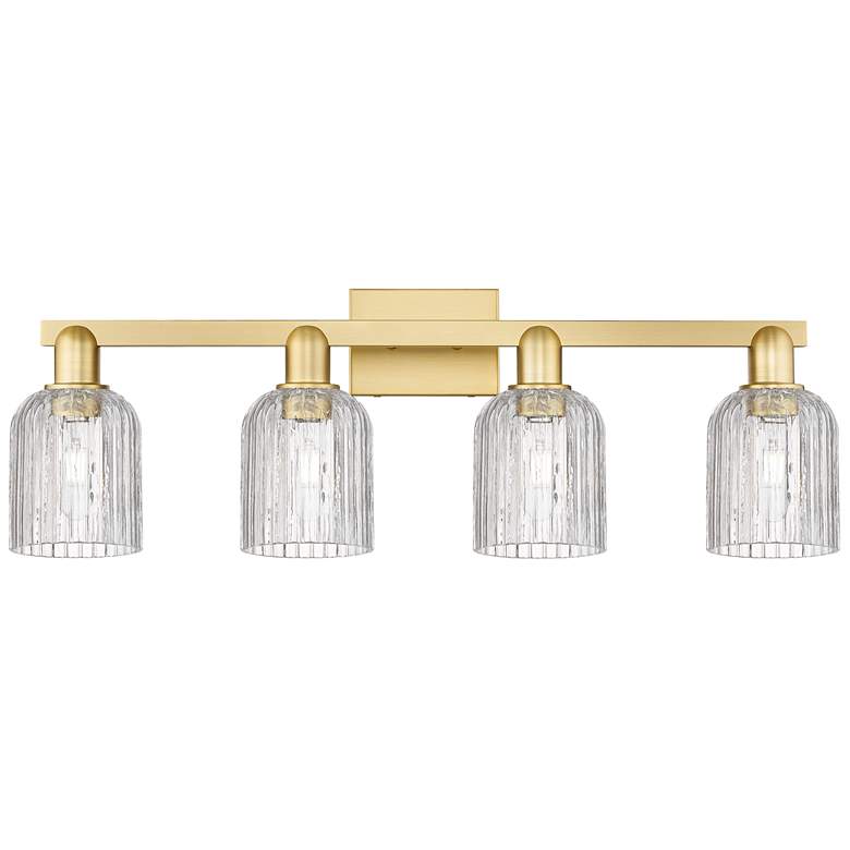 Image 1 Bridal Veil 32"W 4 Light Satin Gold Bath Vanity Light With Clear Shade